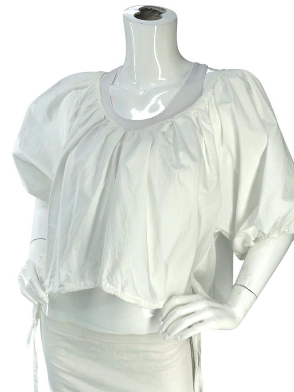 Rachel Comey Top Womens 8 White Puff Sleeve Cotton Crop Gathered Blouse *BLEMISH